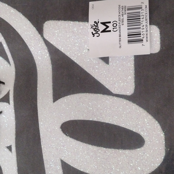 Justice Graphic Hoodie Glitter Branded Fleece. M(10) - Picture 8 of 15